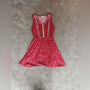 Undetermined Red Floral Midi Dress with Lace Trim